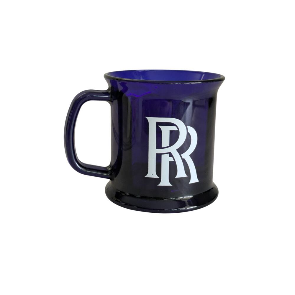 Vintage Rolls Royce RR Colbalt Blue Glass Coffee Mug Rare Made in USA Flaw